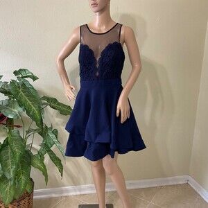 Camille La Vie mini Dress womens size 9-10 party Fit And Flare Skater illusion